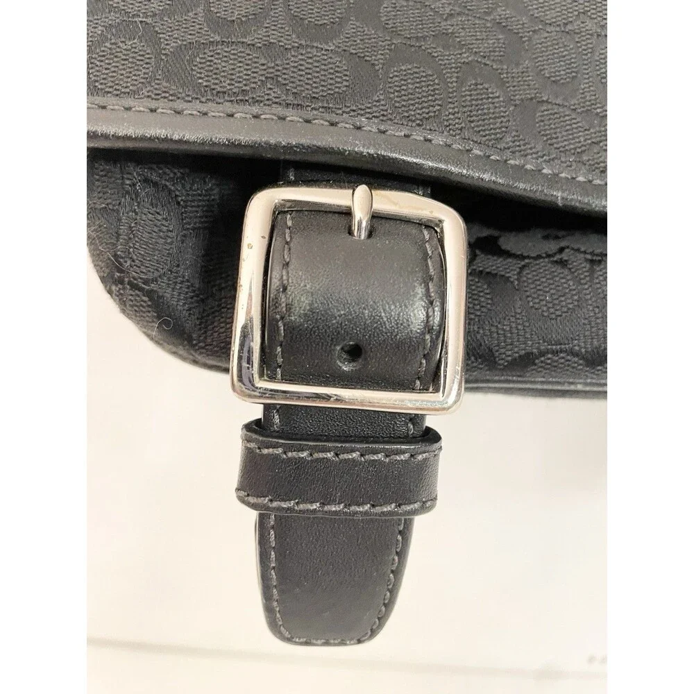 Coach Saddle Signature Messenger Black Canvas Bag F70293 Green Interior Unisex